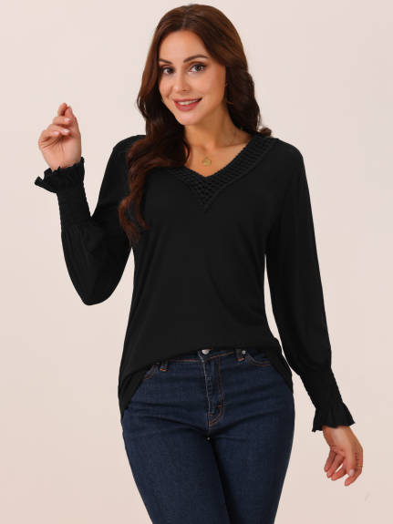 Allegra K - V Neck Long Sleeve Casual Tops