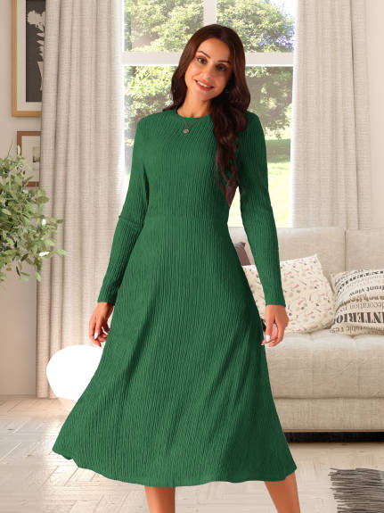 Allegra K - Spring Fall Knit A-Line Midi lONG Dress