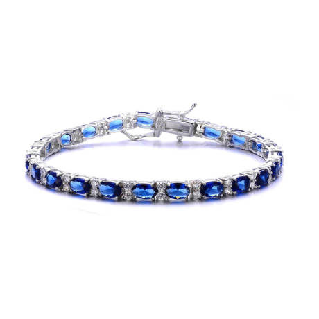 Genevive Sterling Silver White Gold Plated Tennis Bracelet with Colored and Clear Oval Cubic Zirconia in Alternation