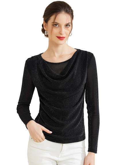 Allegra K - Ruched Cowl Neck Long Sleeve Top