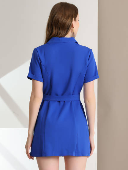 Allegra K- Lapel Collar Double Breasted Short Sleeve Mini Blazer Dress