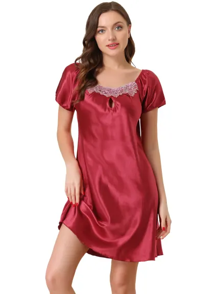 cheibear - Short Sleeves Satin Mini Pajamas Dress