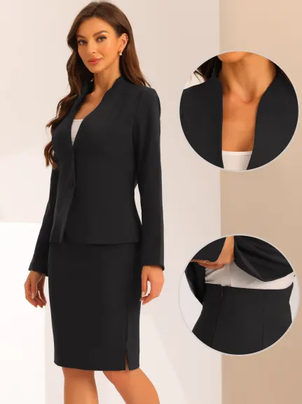 Allegra K - Collarless Blazer and Pencil Skirt Suit