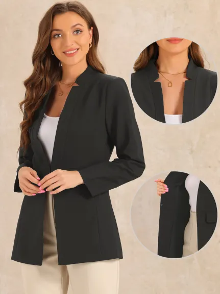 Allegra K - Stand Collar Business One Button Blazer