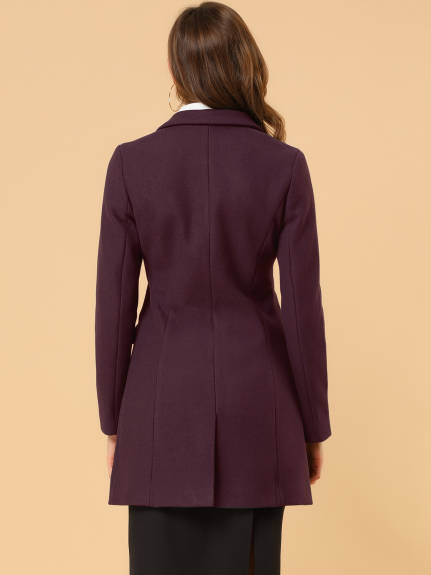 Allegra K- Notched Lapel Single Breasted Long Coat