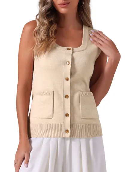 Allegra K- Sleeveless Button Down Casual Knitted Vest