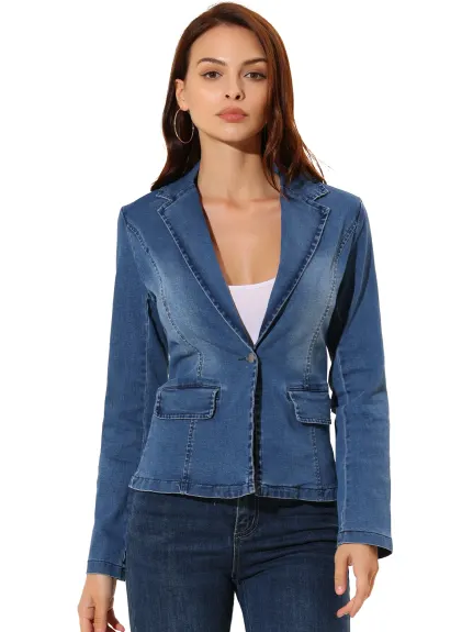 Allegra K- Blazer en Denim délavé à un bouton