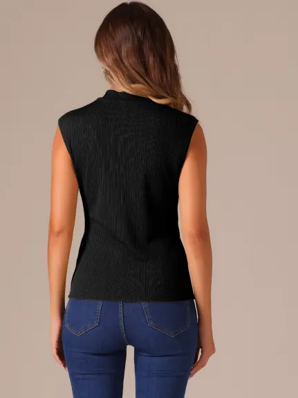 Allegra K - Blouse sans manches à col montant côtelé