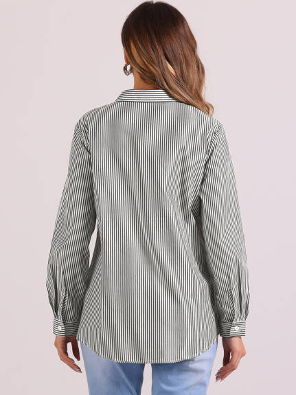 Allegra K - Button Down Long Sleeve Striped Work Shirt