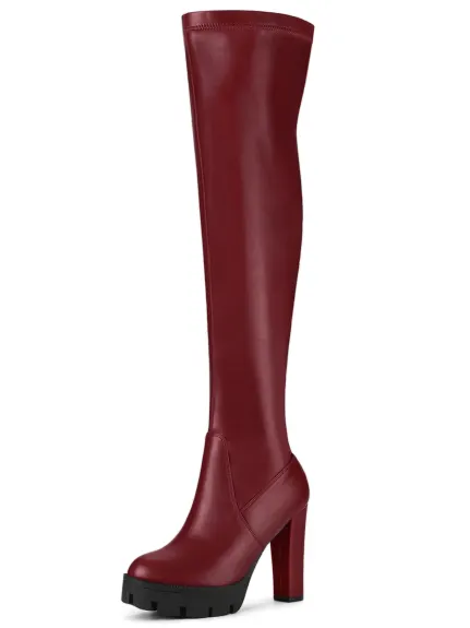 Allegra K - Chunky Heel Over Knee High Boots