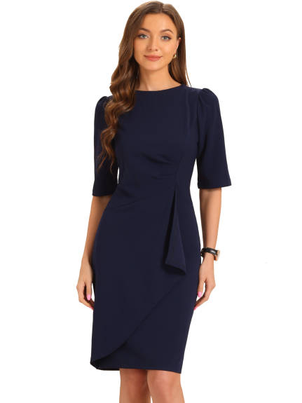 Allegra K - Short Sleeve Business Ruched Dress