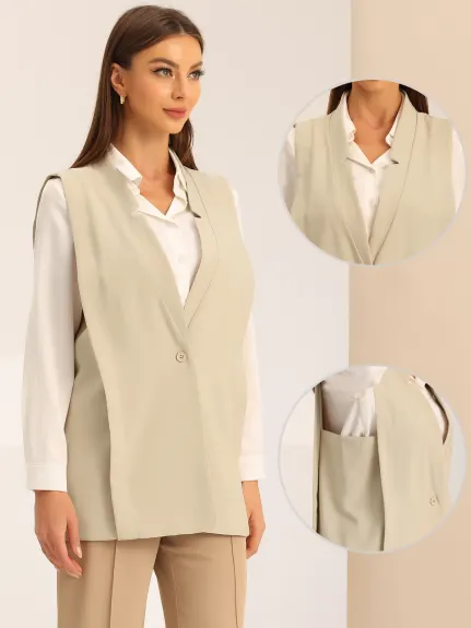 Allegra K- Open Front Lapel Collar Blazer Vest