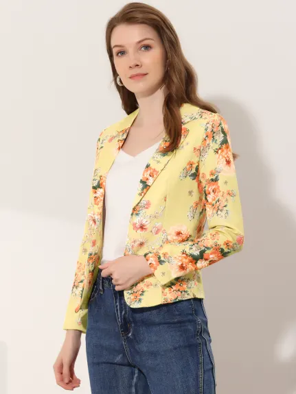 Allegra K- Open Front Notch Lapel Printed Blazer Jacket