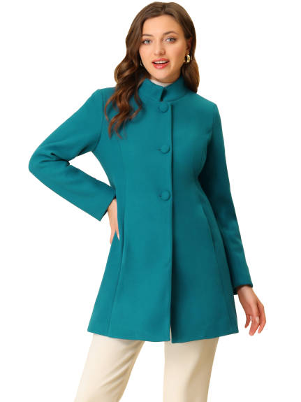 Allegra K- Stand Collar Single Breasted Mid-thigh Long Coat