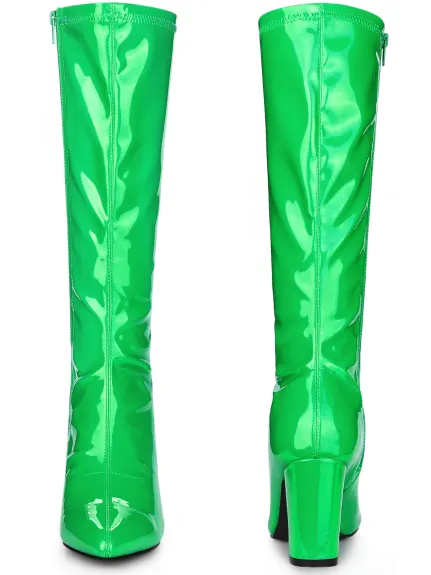 Allegra K - Bottes GoGo hautes en cuir verni