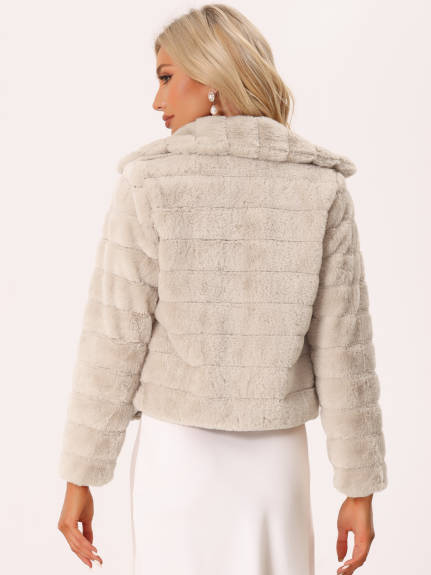 Allegra K- Faux Fur Fluffy Coat Collar Cropped Jacket