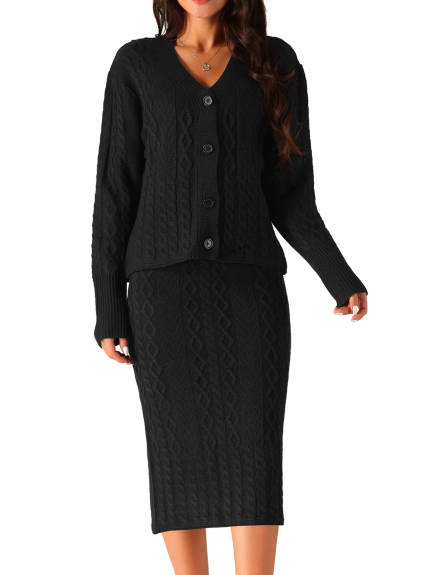 Seta T - V Neck Sweater Midi Skirt Suit Two Piece