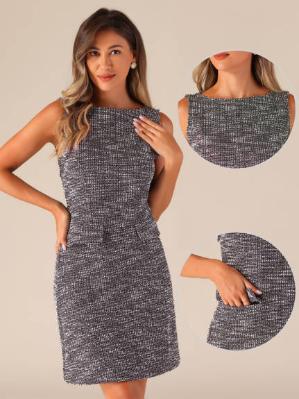 Allegra K - Sleeveless Tweed Bodycon Mini Dress