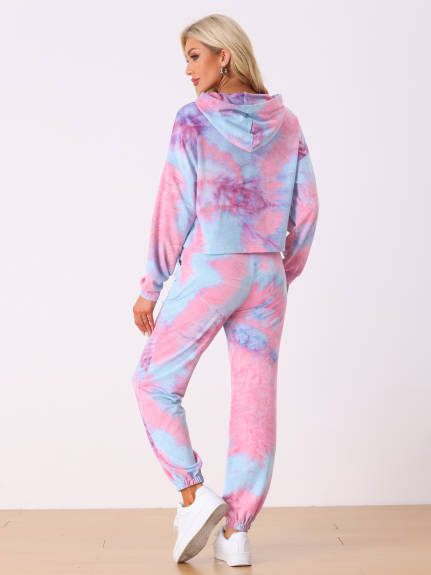 Allegra K - Tie Dye Pullover Hoodie Jogging Tracksuit