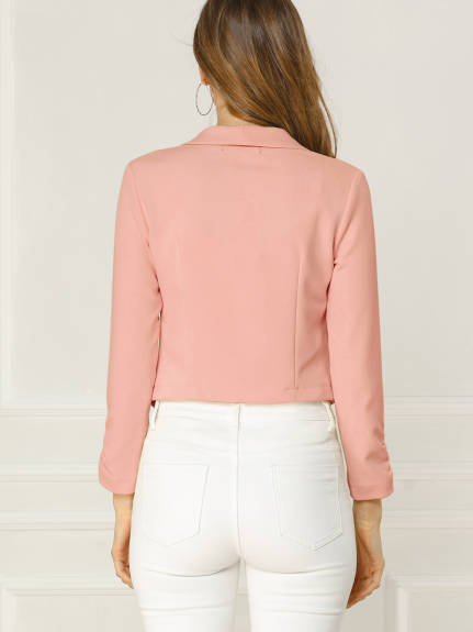 Allegra K- Cropped Notched Lapel Long Sleeve Blazer