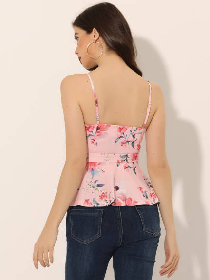 Allegra K- V Neck Tie Waist Peplum Cami Tank