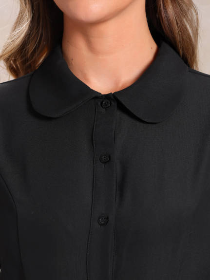 Allegra K - Peter Pan Collar Long Sleeve Work Shirt