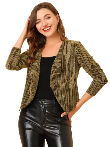 Allegra K- Open Front Glitter Cropped Jacket Cardigan