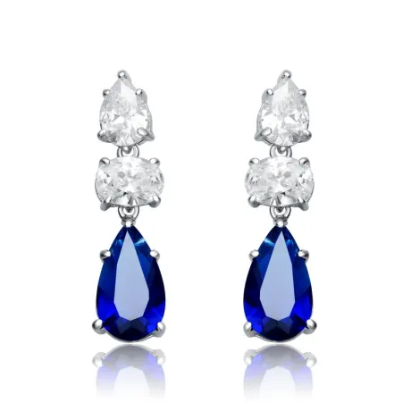 Genevive Sterling Silver White Gold Plated with Colored Pear & Oval Cubic Zirconia Drop Earrings