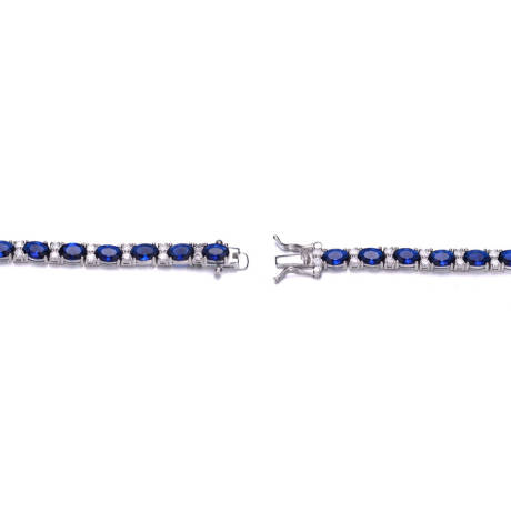 Genevive Sterling Silver White Gold Plated Tennis Bracelet with Colored and Clear Oval Cubic Zirconia in Alternation