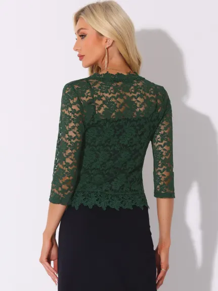 Allegra K- Floral Lace 3/4 Sleeve Bolero Cardigan