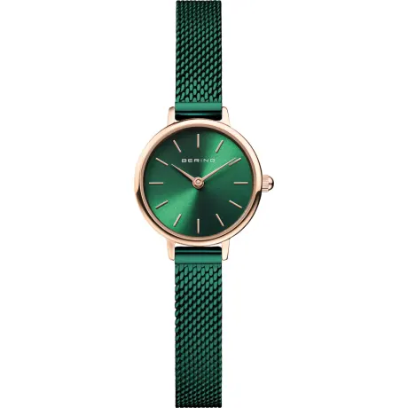 BERING - Montre classique pour femme en acier inoxydable de 22 mm en or rose/vert