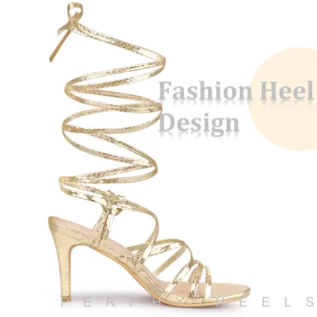 Allegra K - Snakeskin Print Lace Up Heeled Sandals