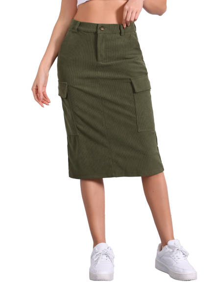 Allegra K - High Waist Corduroy Cargo Skirt