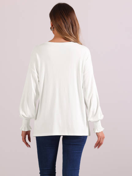 Allegra K - Long Sleeve Plain Casual Loose Tops