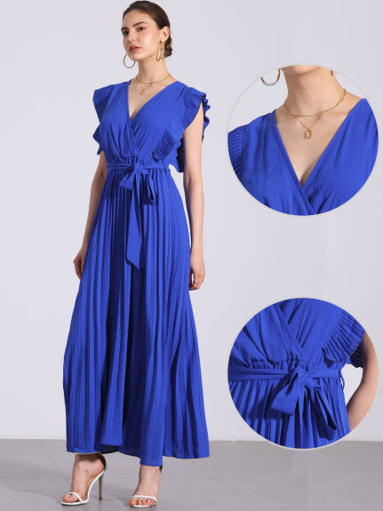 Allegra K - Wrap V-Neck Elegant Maxi Dress