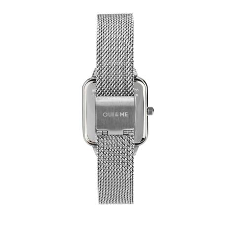 OUI & ME-Harmonie 28 mm 2 aiguilles carrées à cadran floral blanc avec bracelet en maille or jaune