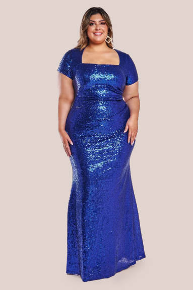 Goddiva  - Sequin Portrait Neckline Maxi Dress- plus size