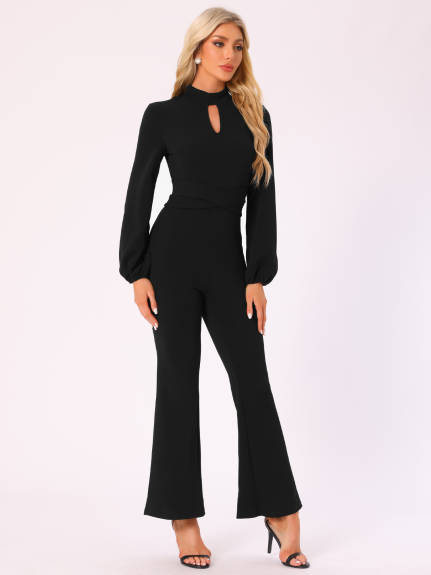 Allegra K - Long Sleeve High Waist Elegant Jumpsuit