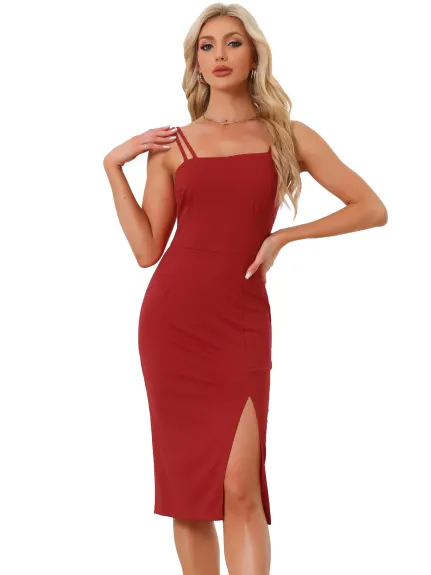 Allegra K- Spaghetti Strap Sleeveless Split Hem Prom Cocktail Bodycon Dress