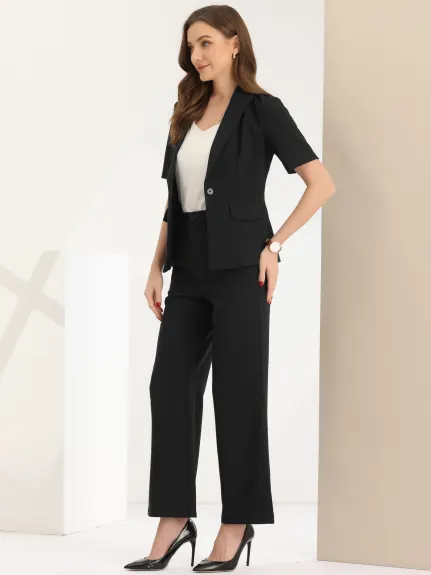 Allegra K - Short Sleeve Blazer Pants Suits