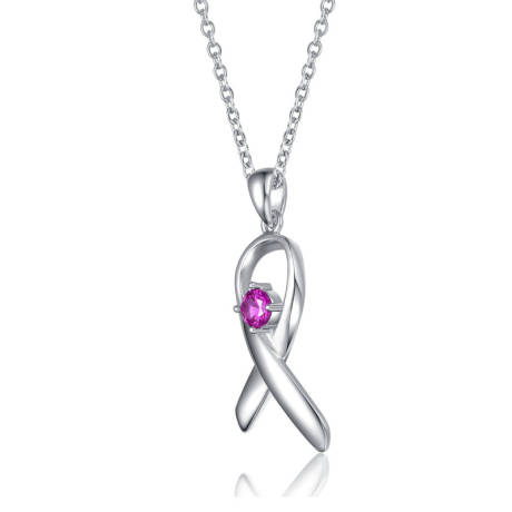 Rachel Glauber White Gold Plated Purple Stone in Ribbon Pendant Necklace