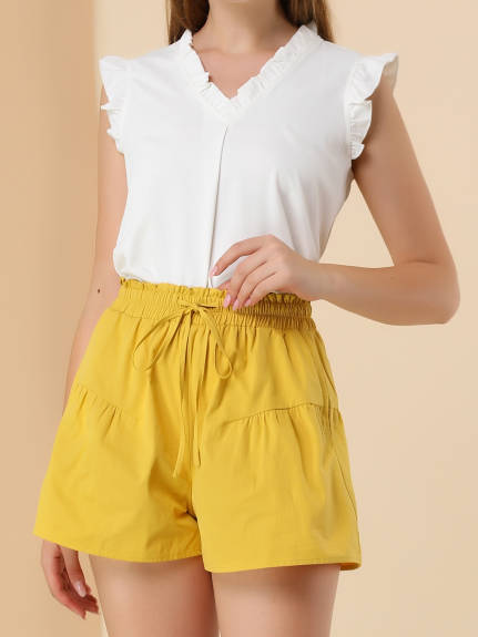 Allegra K - Wide Leg Elastic Tie Waist Cotton Shorts