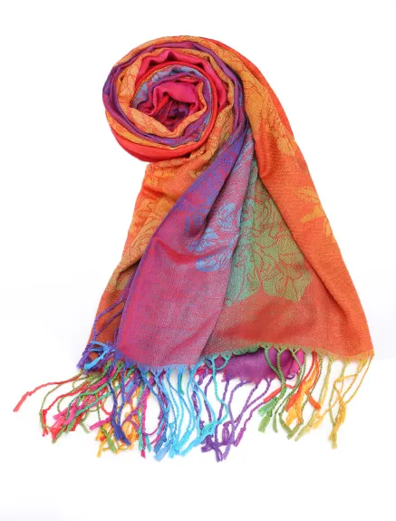 Allegra K- Tassel Wrap Floral Gradient Color Scarf