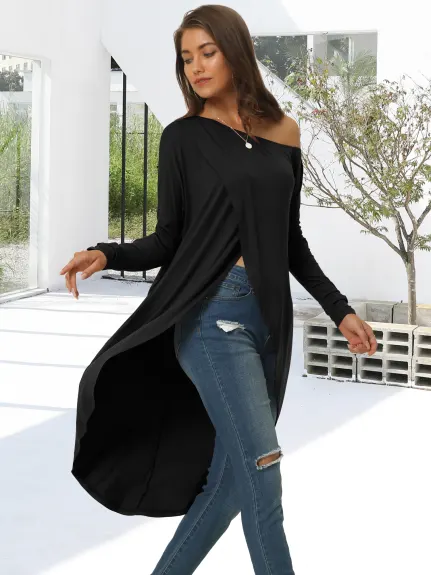 Allegra K- One Shoulder High Low Asymmetrical Irregular Hem Top