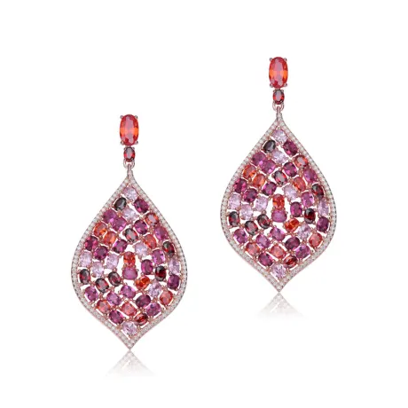 Genevive Sterling Silver 18k Rose Gold Plated with Ruby Red Cubic Zirconia Drop Earrings