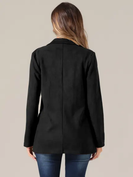 Allegra K - Faux Suede Double Breasted Blazer