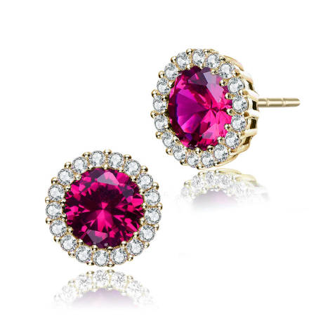 Genevive Sterling Silver with Colored Cubic Zirconia Halo Stud Earrings