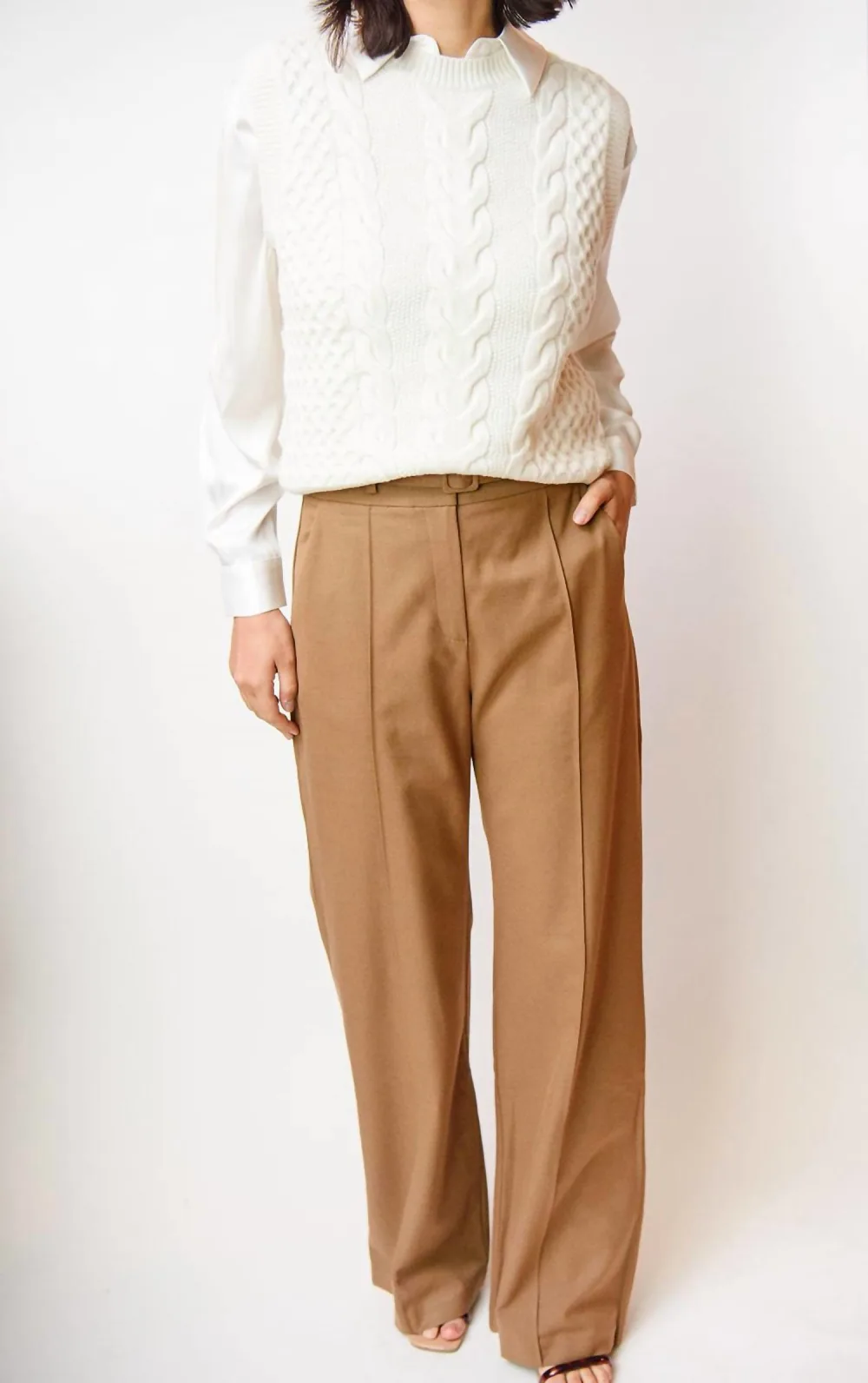 Suncoo - Tan Wide Leg Trouser