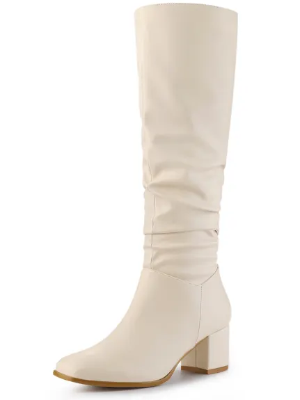 Allegra K - Slouch Square Toe Block Heel Knee High Boots