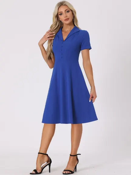 Allegra K- Vintage Flat Collar Short Sleeve Fit and Flare Dress